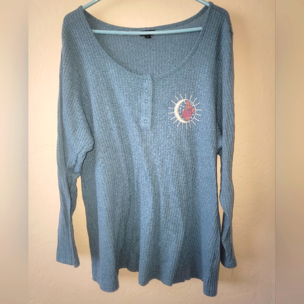 Torrid waffle knit long sleeve blue tee